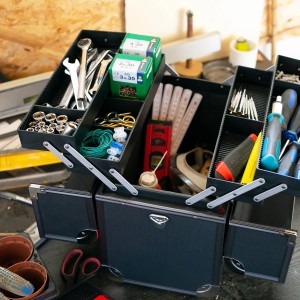 HMF 14902-02 Alu Werkzeugkoffer Leer Angelkoffer Individuelle Trennwände 36 x 35 x 22 cm Schwarz