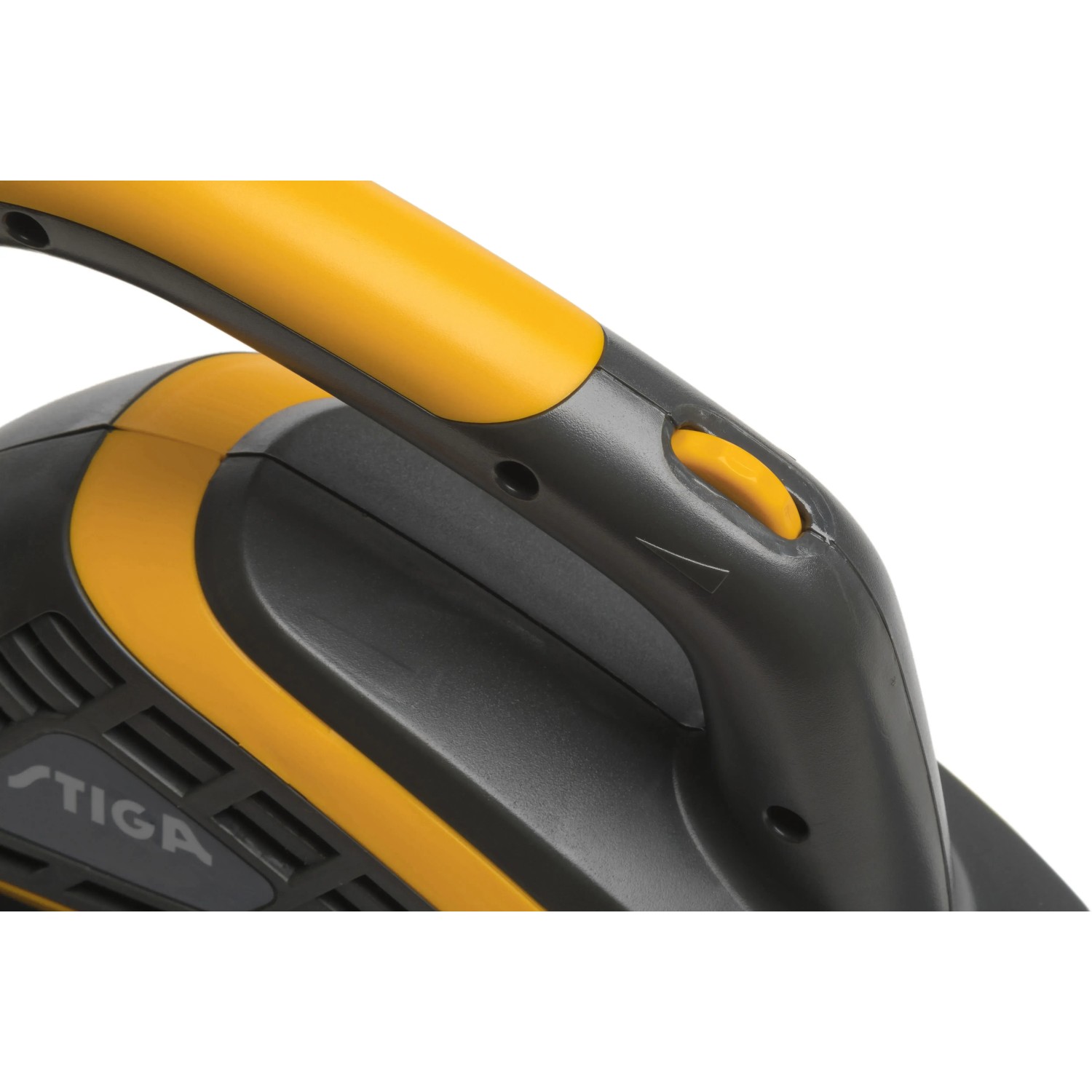 Detailaufnahme: Stiga Elektro-Laubbläser BL 130c V, gelb-schwarzer Griff mit Bedienelementen.
