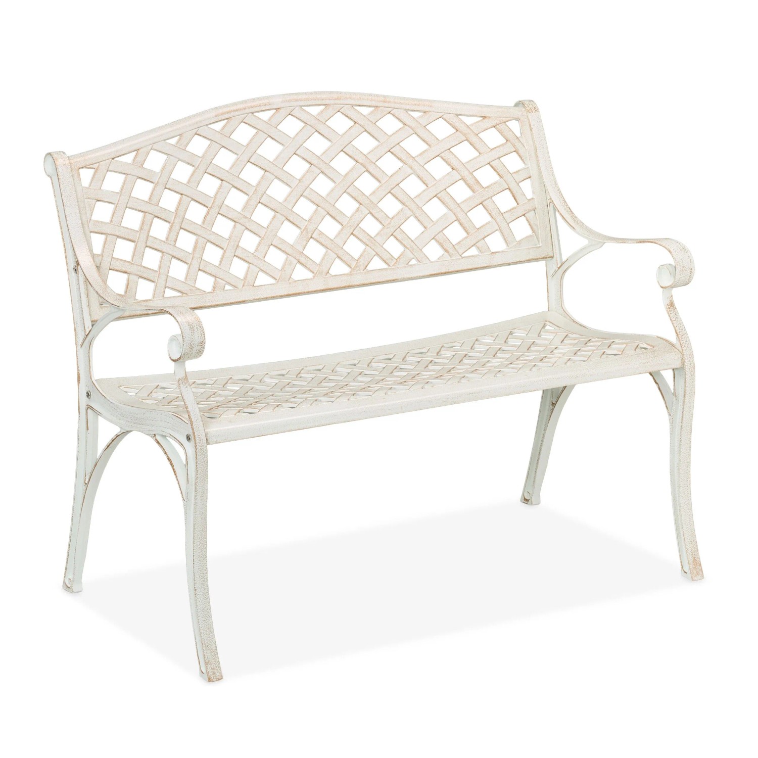 Relaxdays Gartenbank Aluminiumguss Weiß für 2 Personen 83 cm x 103 cm x 64 cm