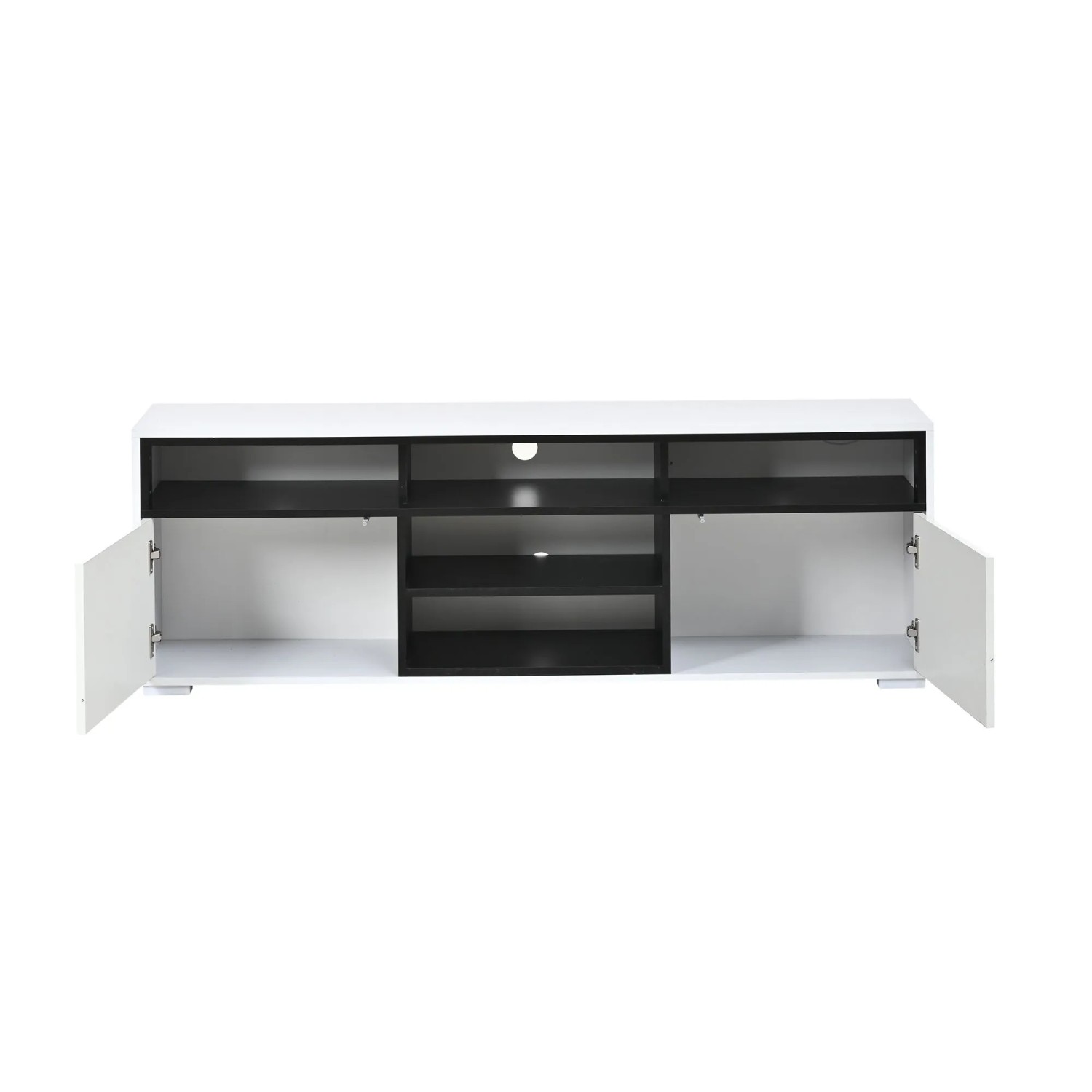 okwish TV-Bank mit Hochglanz-Spanplatte LED Stauraum Wohnzimmer 150x35x50cm Weiß