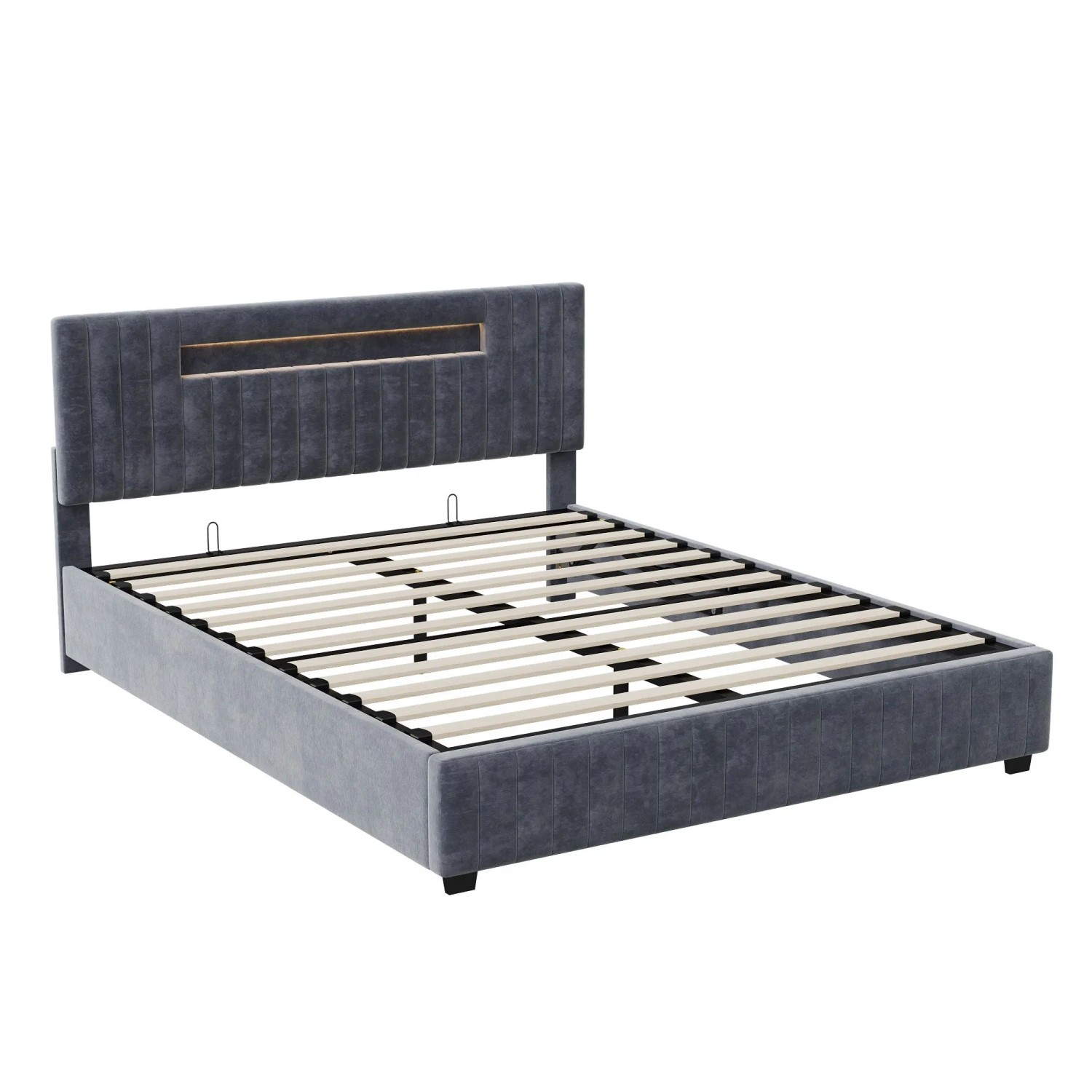 PXloue Polsterbett mit Stauraum und LED Bett 160x200cm in Grau Samt günstig online kaufen