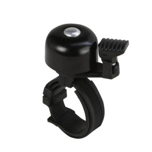 Schwarze Fischer Fahrrad-Glocke Mini mit Universal-Schelle für Lenker und Vorbauten.