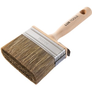 LUX-TOOLS PRO Flächenstreicher Lasur, 100 mm breit, mit Holzgriff und Synthetikborsten.