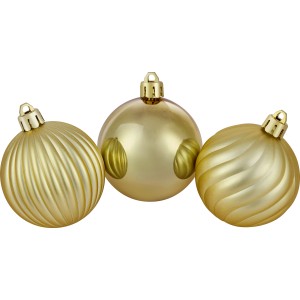 Goldene Weihnachtskugeln, 6cm, 3er Set mit verschiedenen Oberflächenstrukturen.
