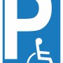 Blaues Hinweisschild für Behindertenparkplatz, 25x15 cm, mit Rollstuhl-Symbol.