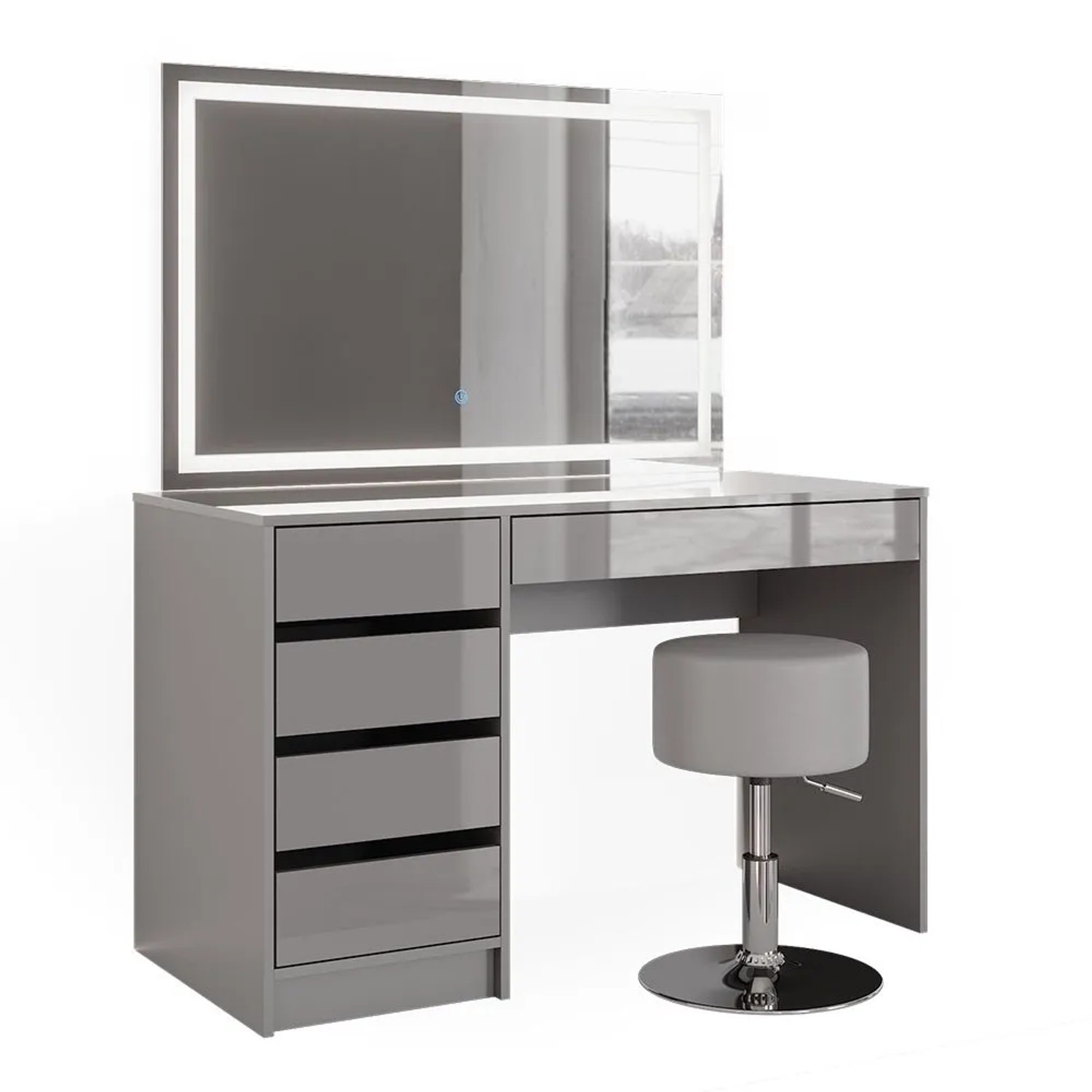 Vicco Schminktisch Sherry Grau 120 x 145 mit LED-Spiegel und Hocker