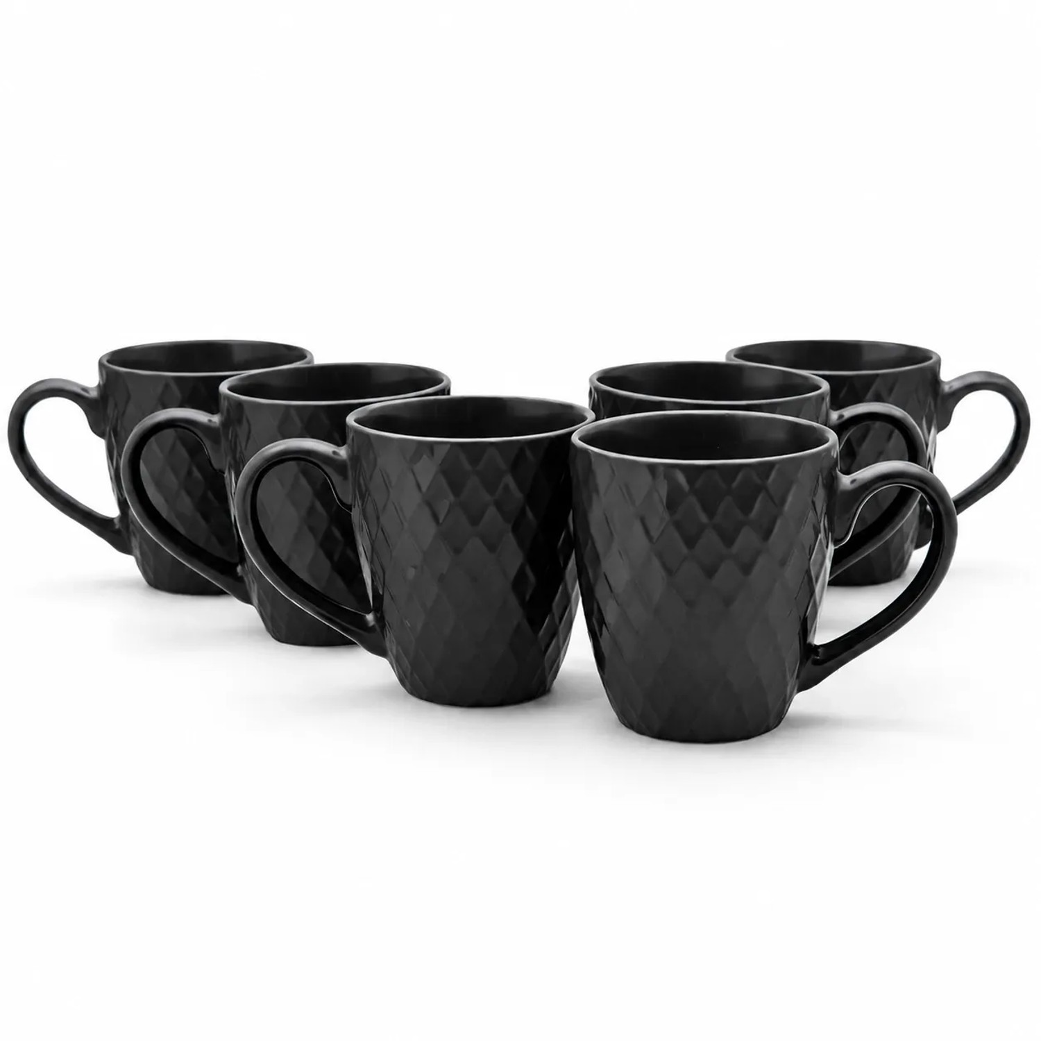 BigDean 6 Kaffeebecher 400 ml Schwarze Kaffeetassen Steingut Waffeldesign