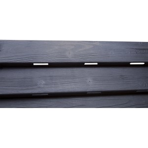 Detailansicht: Garantia Thermo-Wood Komposter, anthrazit-braune Holzoptik, Belüftungsschlitze.