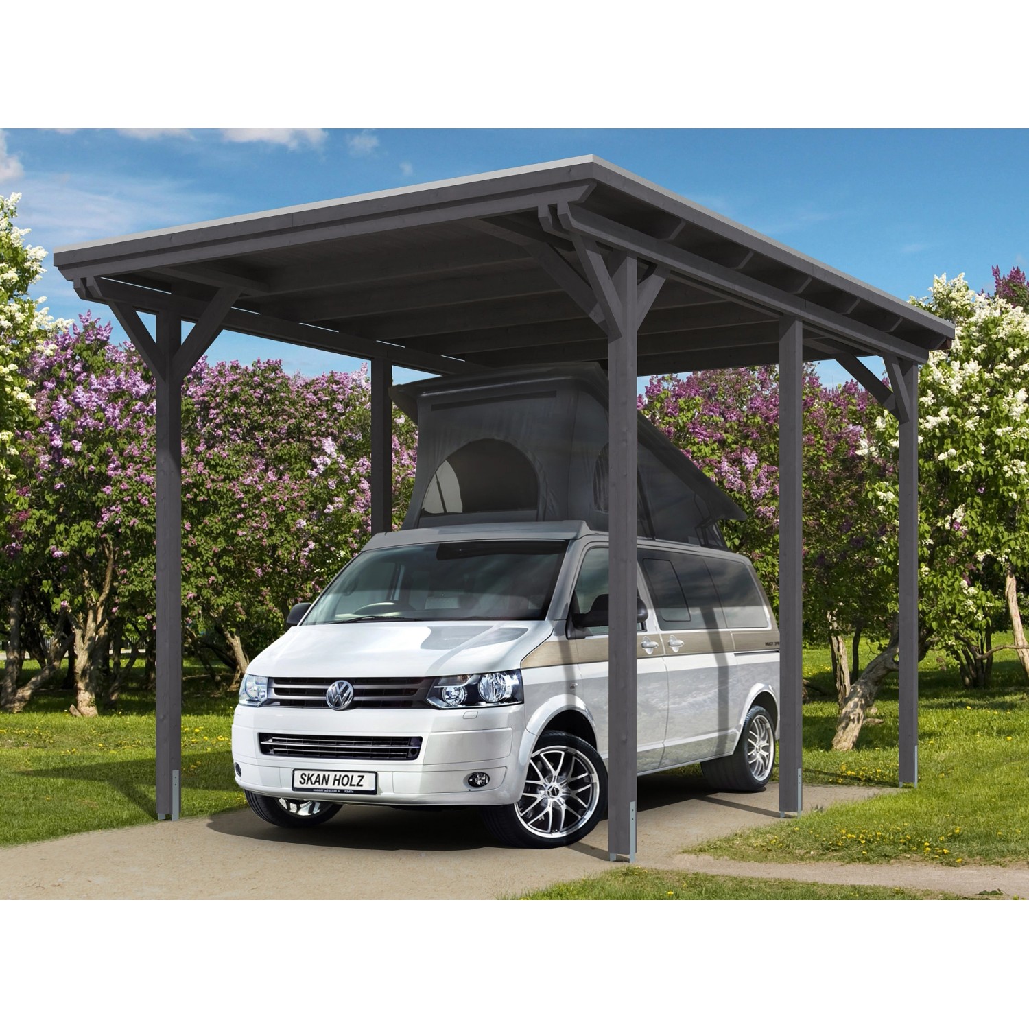 Skan Holz Carport Emsland Caravan 404 cm x 604 cm Schiefergrau günstig online kaufen