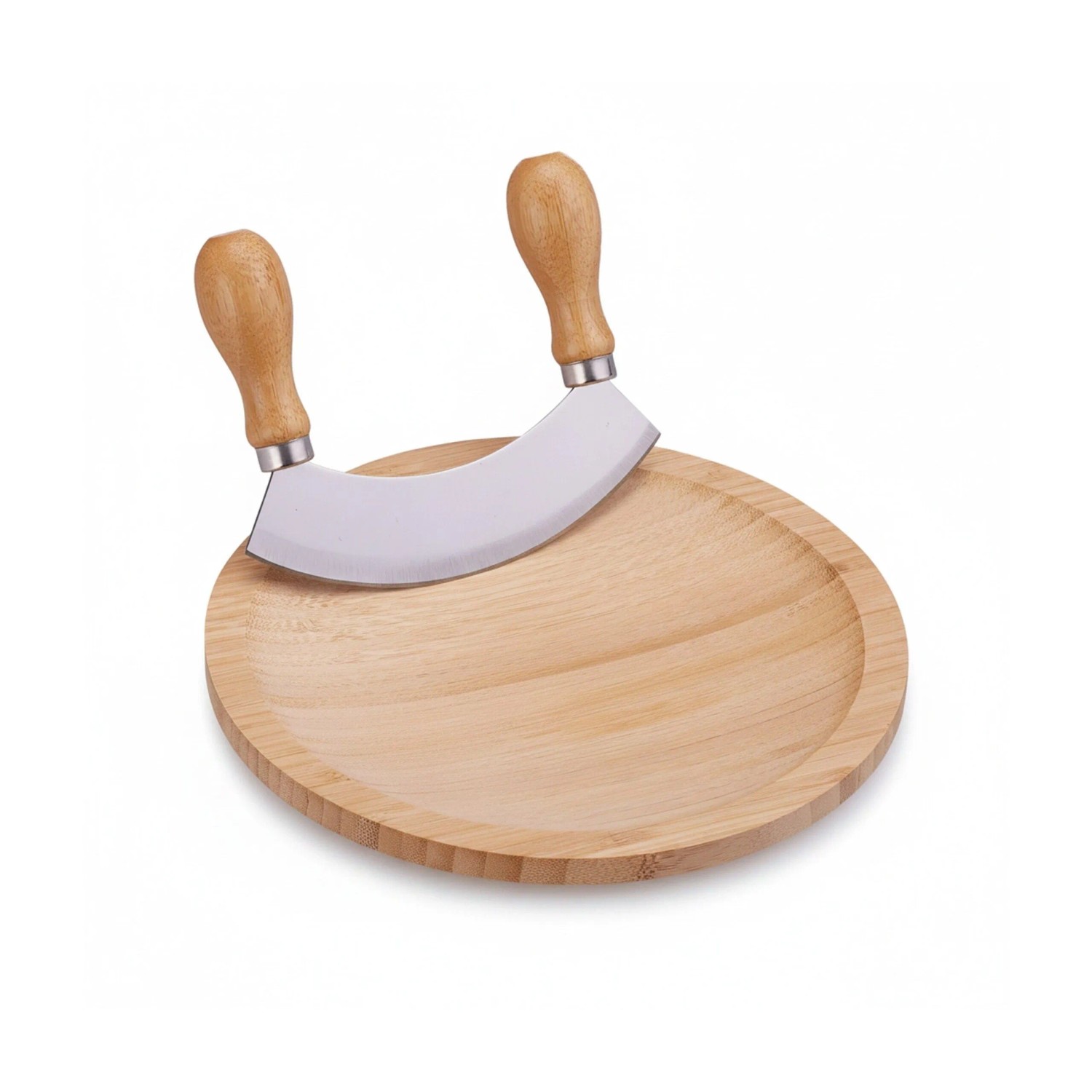 Relaxdays Wiegemesser mit Brett Bambus Edelstahl Natur Einschneidig 12 cm x 14 cm x 2,5 cm 20 cm x 2 cm 270 g