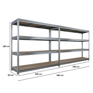 PROREGAL Mega Deal 2x Schwerlastregal Dino HxBxT 180x200x60cm 4 Spanplatten-Ebenen 16mm Fachlast 500kg Verzinkt