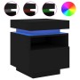 Schwarze Nachttische mit LED, 2er-Set. Moderne Nachtschränke mit Schublade und offenem Fach.