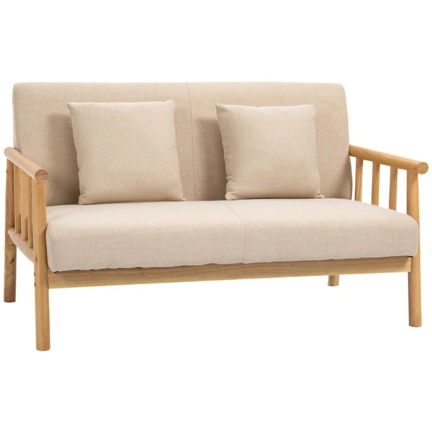 HOMCOM 2-Sitzer Couch mit 2 Lendenkissen, Leinenoptik, Modern Doppelsofa, Sofa 1 Teile, für kleine Räume, Wohnzimmer, Schlafzimmer, Beige