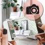 AR-App zeigt grüne ESTAhome Karomuster Tapete an Wand; Raumgestaltung mit Vliestapete visualisieren.
