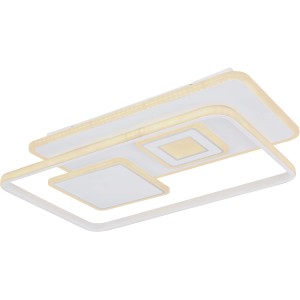 Moderne, dimmbare LED-Deckenleuchte Roderick, 65 cm, in Weiß mit Chrom-Akzenten.