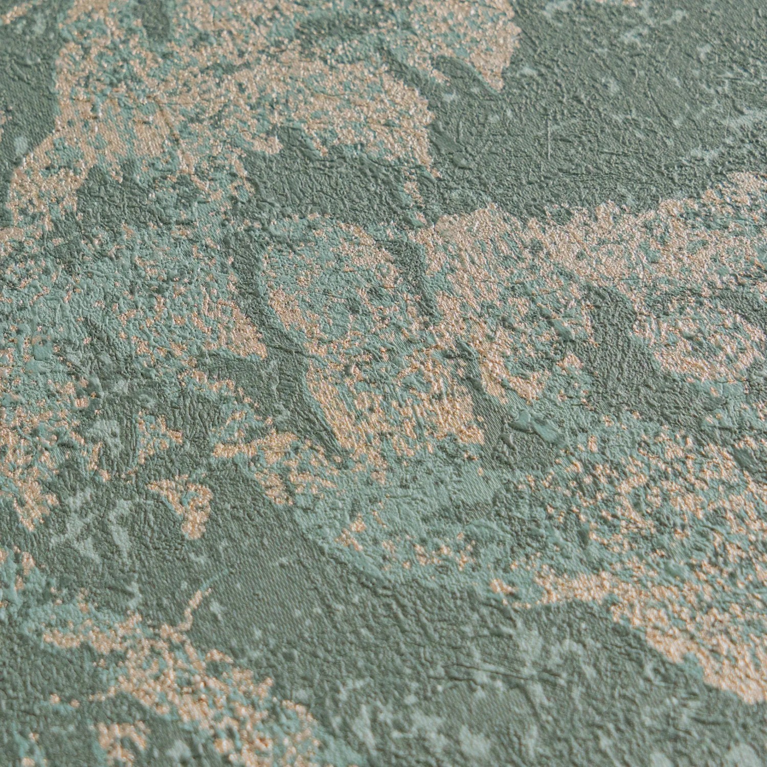 A.S. Creation Vliestapete mit abstraktem Blätter-Dschungel-Muster in Blau-Grün und strukturierter Oberfläche.