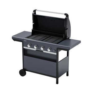 Campingaz Gasgrill Select 4 L mit 4 Brennern, Ablageflächen und Rädern.