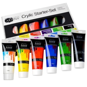 Artina Crylic Acrylfarben Set, 6 Tuben mit je 120ml in Grundfarben.