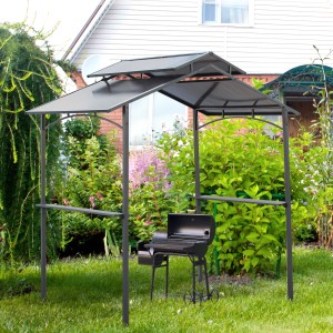 Outsunny Grillpavillon mit Stahlrahmen und PC-Platte in Schwarz und Braun. Ideal für Grillfeste im Garten.