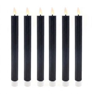 Relaxdays LED Stabkerzen 6er Set Echtwachs Schwarz Flackernd Flammenlos 25 cm x 2 cm