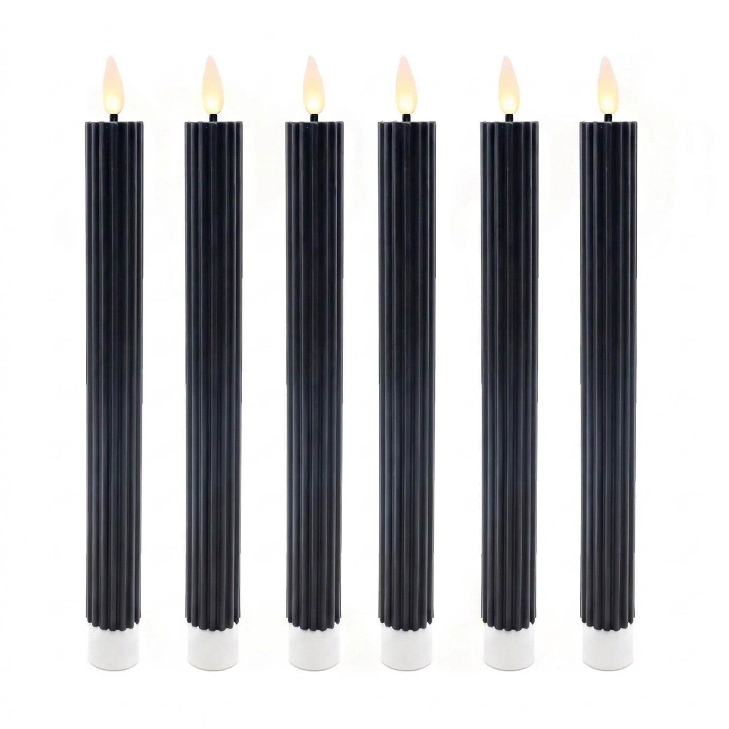 Relaxdays LED Stabkerzen 6er Set Echtwachs Schwarz Flackernd Flammenlos 25 cm x 2 cm