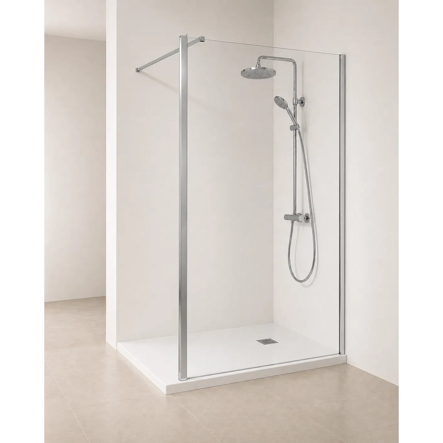 Onbath's Duschwand aus Glas 60x195 cm  WalkIn, 6 mm Sicherheitsglas, Antikalk, Chrom