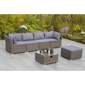 Merxx Malaga Gartenecke, 6-teilig, aus Stahl und Kunststoffgeflecht mit Auflagen. Lounge-Gartenmöbel.