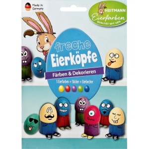 Brauns-Heitmann Eierfarben Set "Freche Eierköpfe" mit Farben, Stickern und Eierbechern.