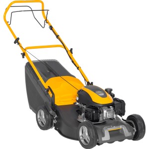 Stiga Benzin-Rasenmäher Collector 48 S, gelb-schwarz, mit Stahlblechgehäuse und Fangkorb.