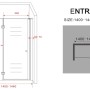 Skizze der Glasdeals Nischentür ENTRARO 140x195 cm, rahmenlose Dusche mit Maßen.
