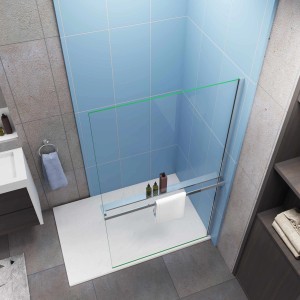 AICA Walk In Duschwand 100x200cm mit Regal und Handtuchhalter.