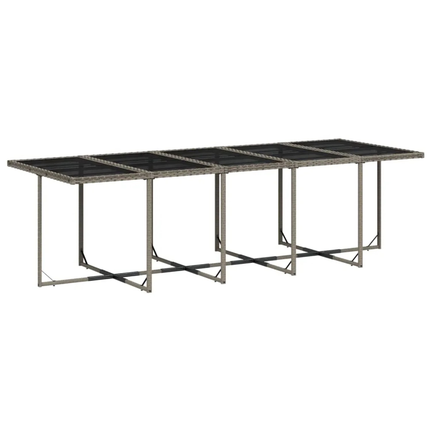 vidaXL Garten-Esstisch, grau, Poly Rattan mit Glasplatte, Teil der 15-tlg Essgruppe.