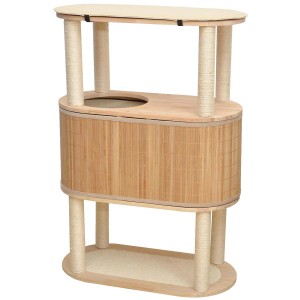 Ebi Katzenkratzbaum Bamboo Tori, 113 cm hoch, mit Bambusverkleidung und Sisal-Kratzsäulen.