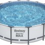 Bestway Stahlrahmen Pool Set, Ø 488 cm, lichtgrau, mit Filterpumpe, Leiter und Abdeckplane.
