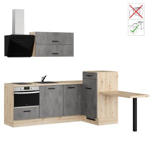 Impuls Einbauküche in Beton-Optik, 225x241 cm, ohne E-Geräte. Winkelküche mit Hänge- und Unterschränken.
