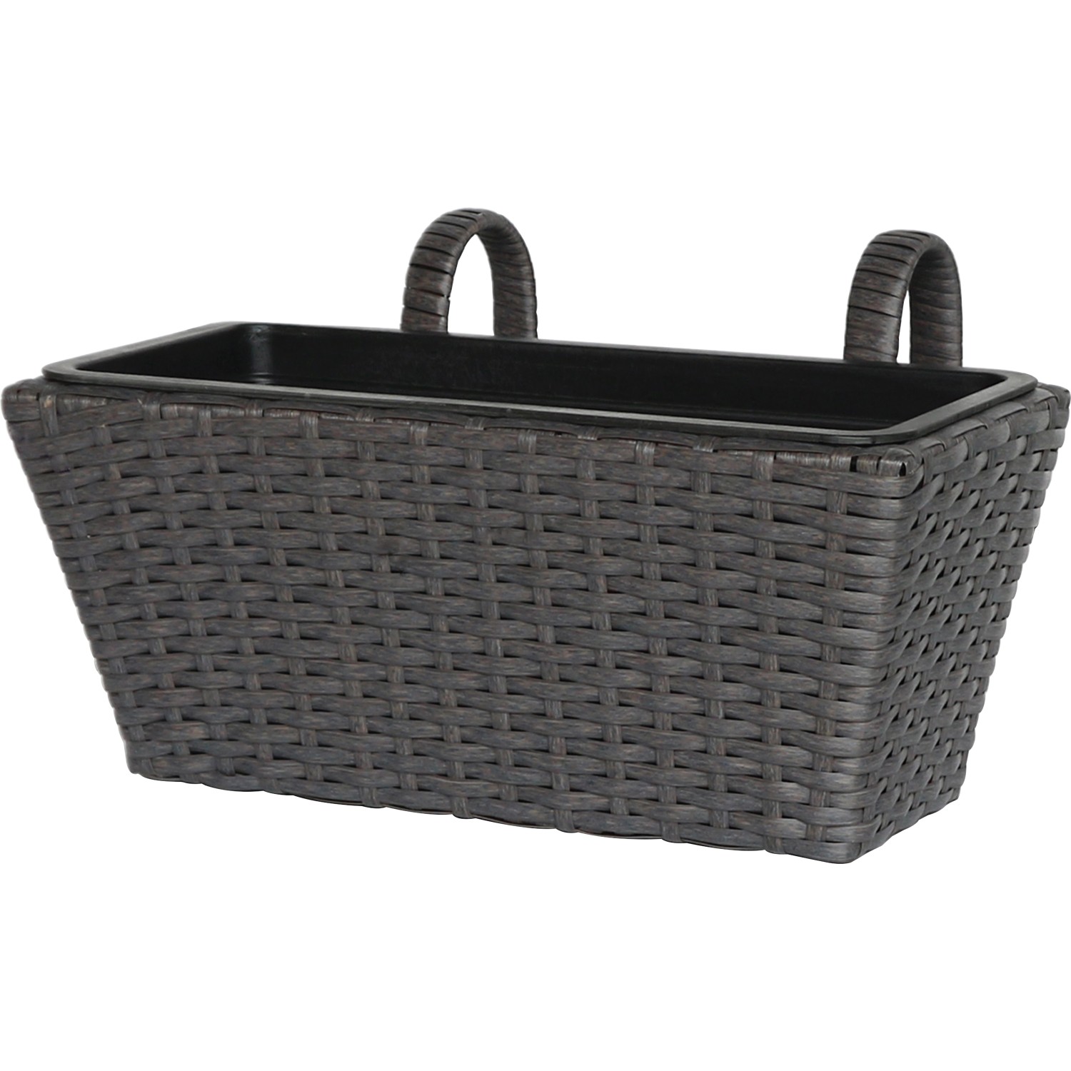 Balkonkasten Polyrattan Anthrazit-Schwarz 40 cm x 28 cm x 22 cm