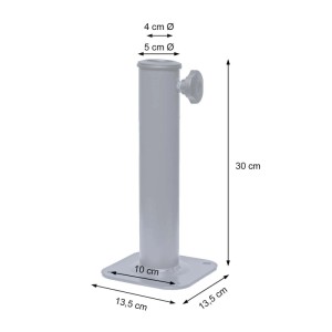 Robuster MCW Metall Schirmständer, grau, 30 cm hoch, für Bodenhülse A96, mit 4/5 cm Rohrdurchmesser.