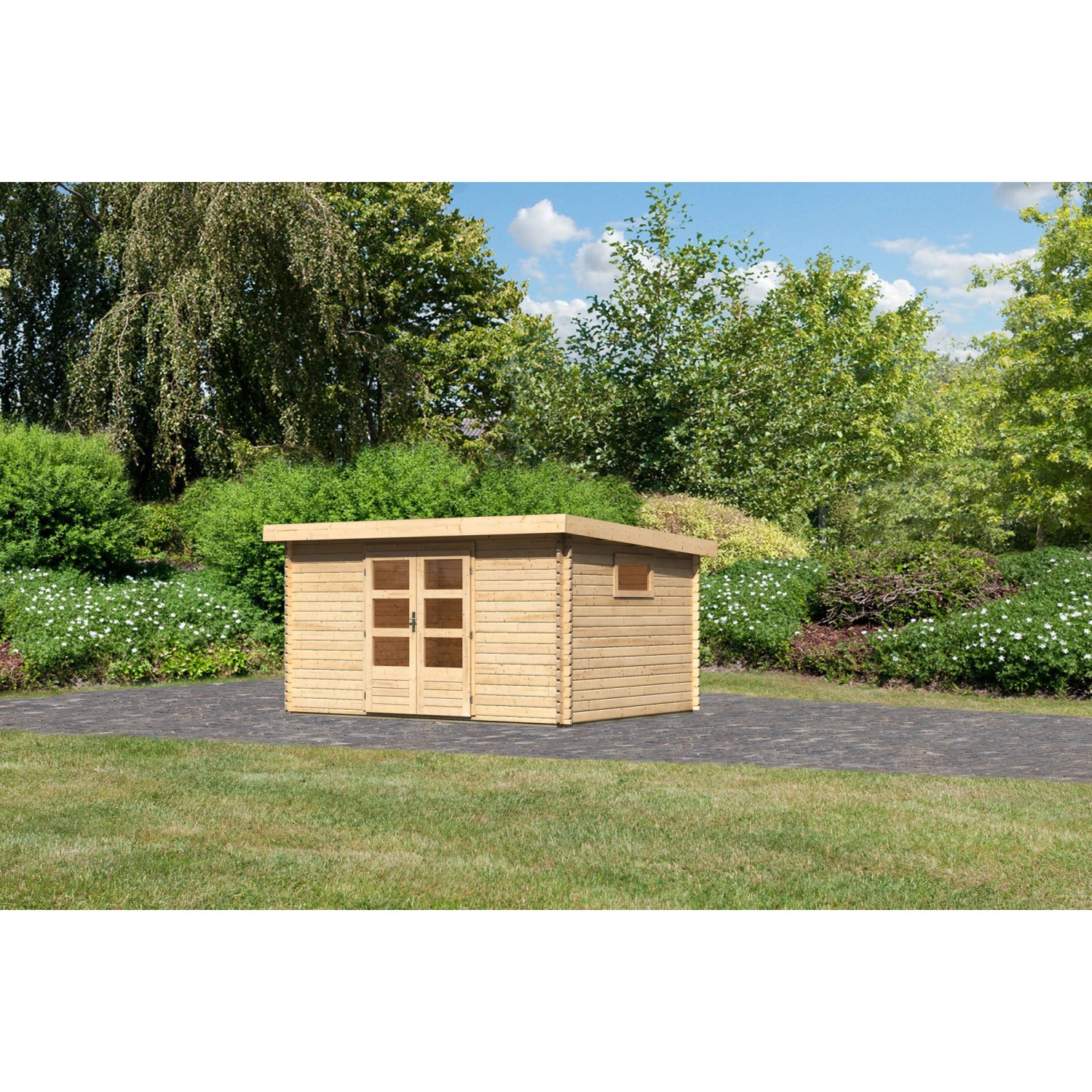 Karibu Holz-Gartenhaus Jeebel 5 Natur Pultdach Unbehandelt 372 cm x 282 cm günstig online kaufen