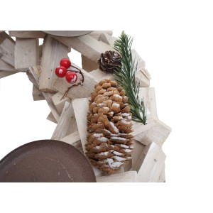MCW Adventskranz aus Holz, Ø 40cm, weiß-grau mit roten Kerzen und Deko.