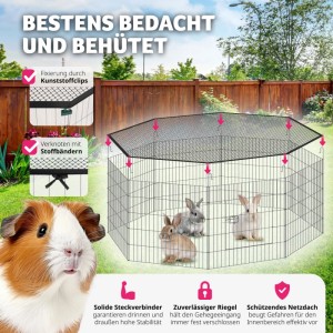 Schwarzes Tectake Freilaufgehege mit Netz für Nager, 145x145x73 cm.
