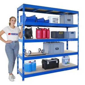 PROREGAL Profi Schwerlastregal Rhino HxBxT 200x200x60cm 5 Spanplatten-Ebenen 8mm Fachlast 500kg Blau Stecksystem Lagerregal Steckregal