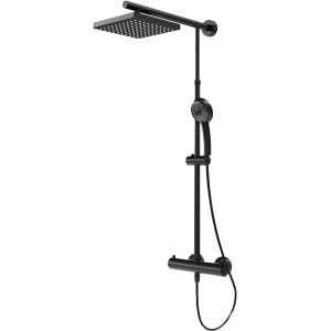 Schwarzes Schulte ExpressPlus Duschsystem Rain Classic mit Thermostat, eckige Kopfbrause.
