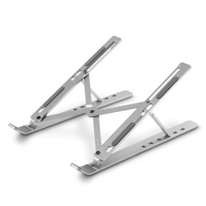 Hama Laptop-Stand aus Aluminium, 6-fach neigbar und faltbar, silberfarben.