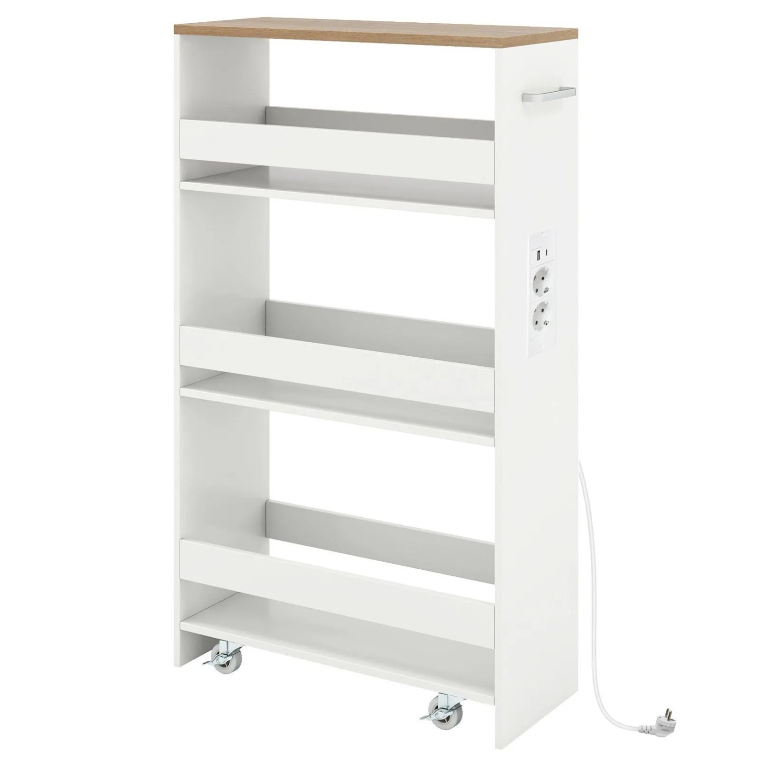 Costway Nischenwagen 20 cm Breit 4 Etagen Küchenwagen Weiß + Natur