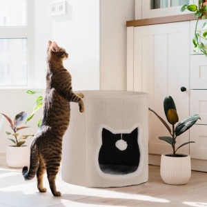 Relaxdays Katzenhöhle Polyester MDF Beige Faltbar 40 cm x 39 cm 2,3 kg