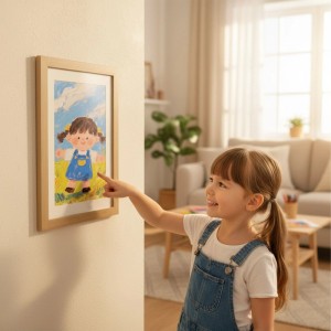 Relaxdays Kinderbilderrahmen A4 MDF Acrylglas Eiche Befüllbar 32 x 25,5 cm 500 g