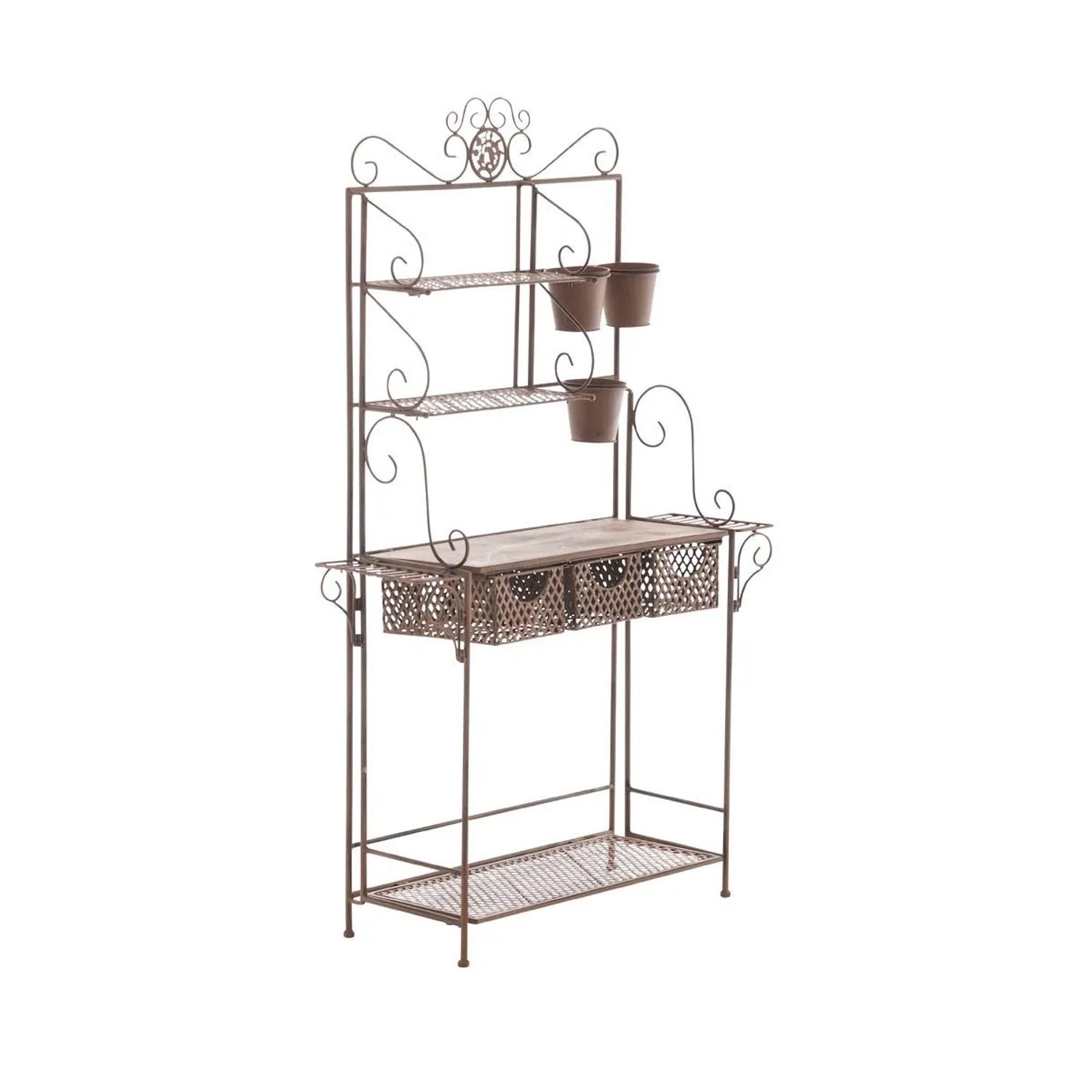 DELUKE Pflanzregal JENA Antik mit Ablagen 94x30x149cm Metall Antik-Braun Pflanztisch Garten Metalltisch für Blumen Pflanzen