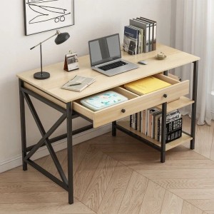 Rebiko Industrieller Loft Computertisch Mit Schublade Und Regalen Helles Skandinavisches Eichenholz