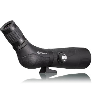 Schwarzes Bresser Spektiv Spektar 15-45x60 mit Schrägeinblick für Natur- und Vogelbeobachtung.