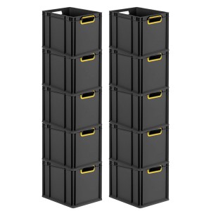 PROREGAL SparSet 10x Eurobox Nextgen Color HxBxT 32x30x40cm 30 Liter Griffe Gelb Offen Schwarz Eurobehälter Transportbox Transportbehälter
